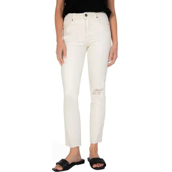 Kut From The Kloth Rachael High Rise Fab Ab Mom Raw Hem Optic White Size 0 - Picture 11 of 13